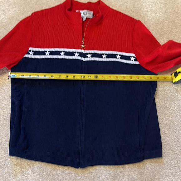 St John Sport red, white, and blue zip front sweater with stars Size L - Picture 7 of 13